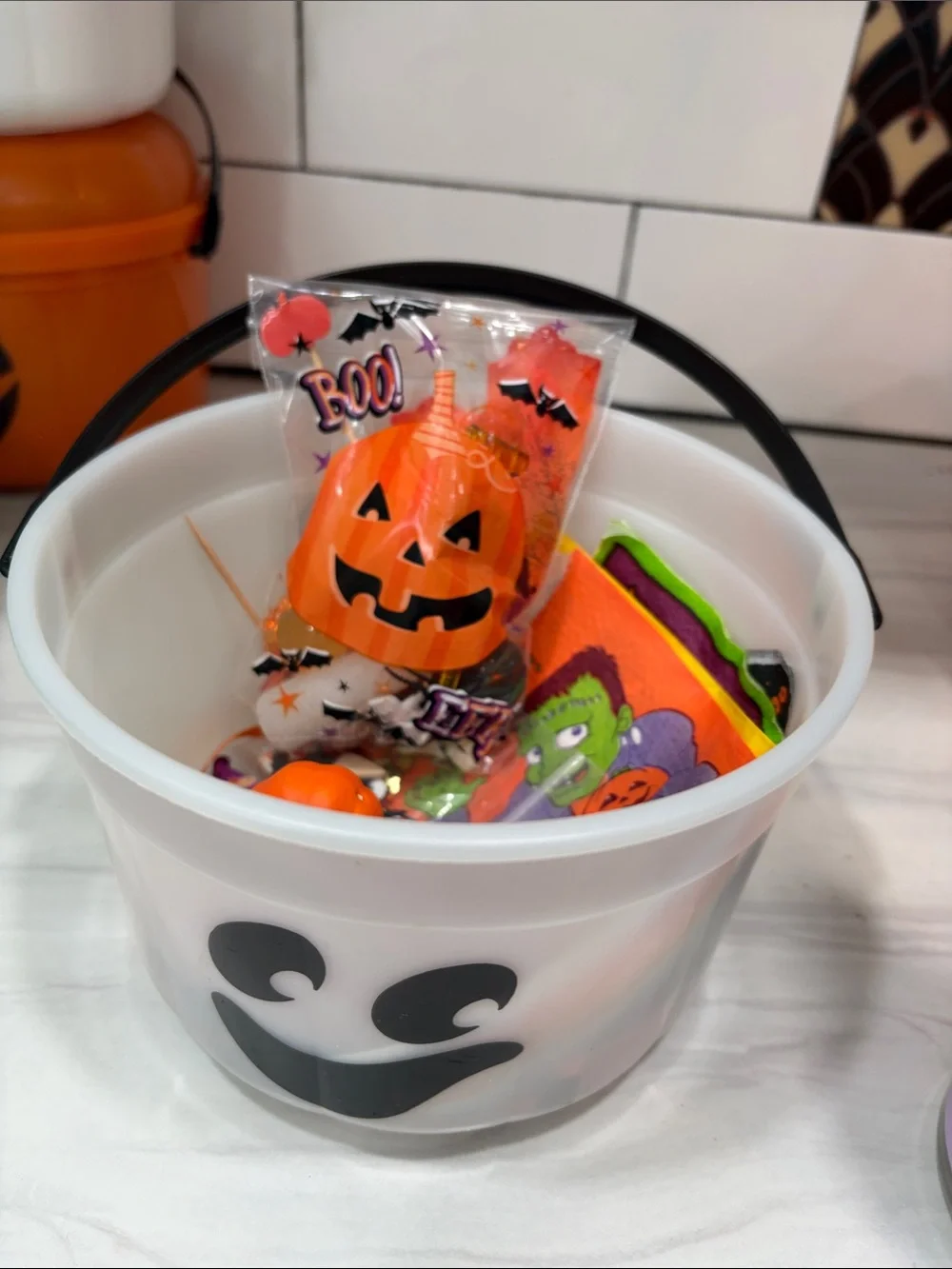 McDonald's vintage Halloween Ghost Bucket with craft supplies!